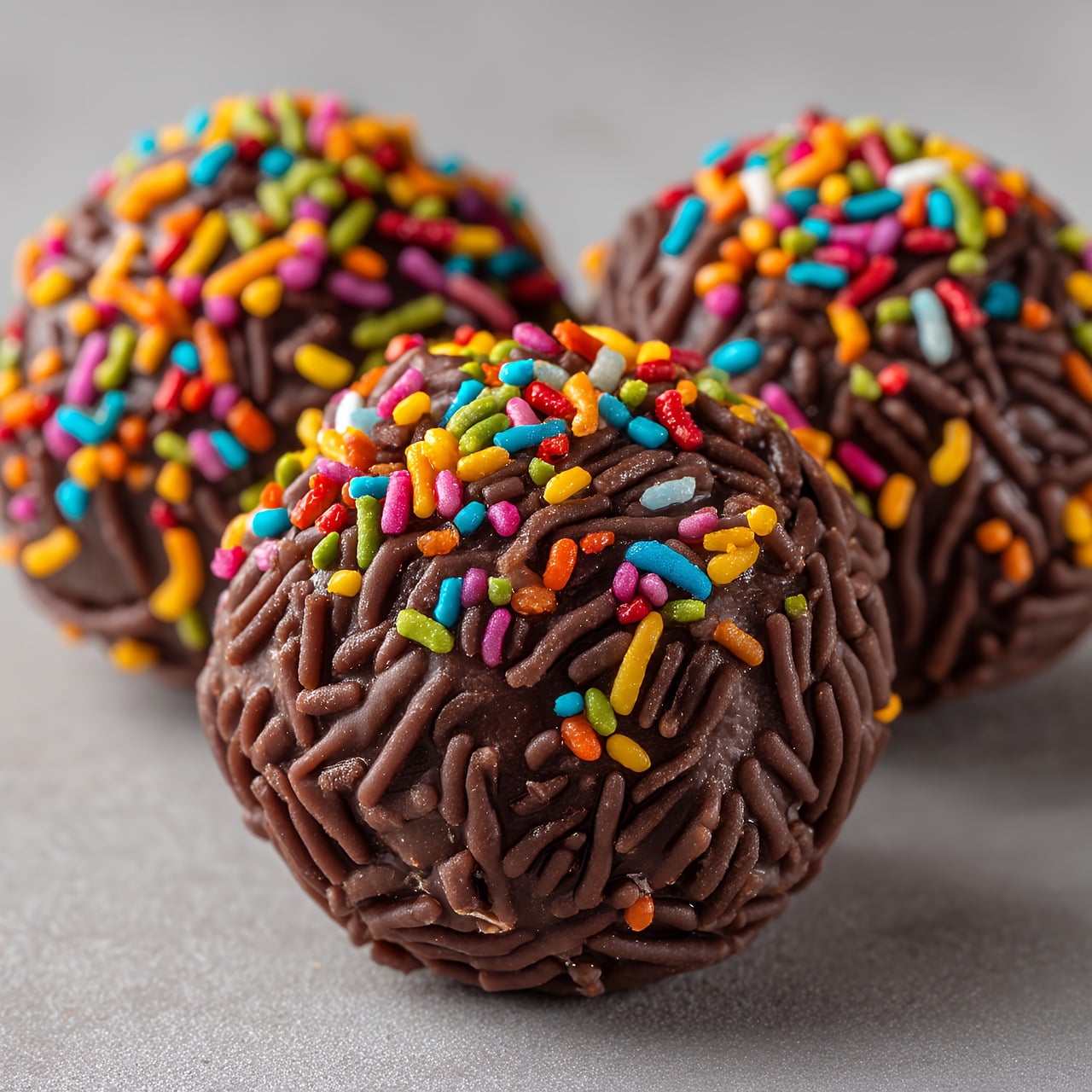 Brigadeiros cobertos com granulado colorido para mesa de festa infantil